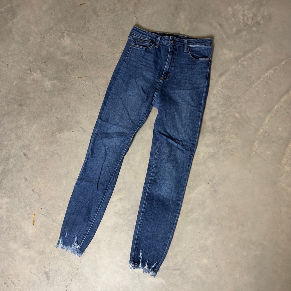 Just Black Denim High Rise Skinny Jeans Womens 29 Blue Raw Hem Distressed USA
